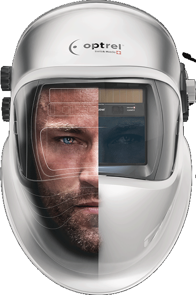 Optrel Crystal 2.0 auto-darkening welding helmet, a top-rated safety product in Malaysia designed for clear vision and eye protection during welding.